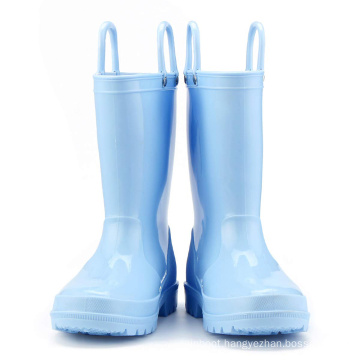 Kids New Fashion Blue Color Waterproof Nature Material Rain Boots Easy-on Handles Shoes